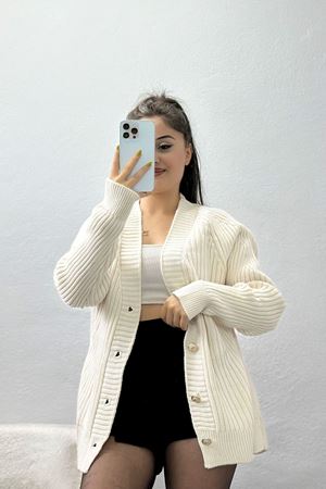 Düğmeli Triko Hırka Latte - 4039.1577.