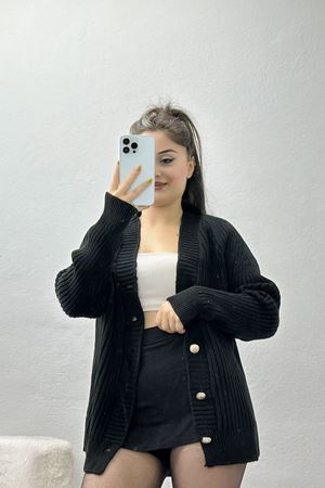 Düğmeli Triko Hırka Siyah - 4039.1577.