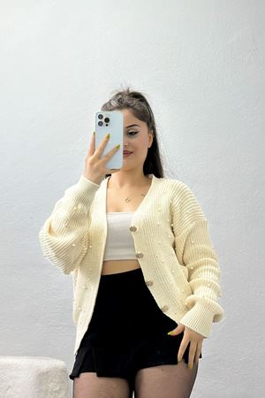 Taşlı Hırka Ekru - 4070.2043.