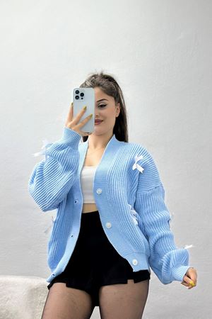 Fiyonklu Düğmeli Hırka Bebemavi - 4075.2043.