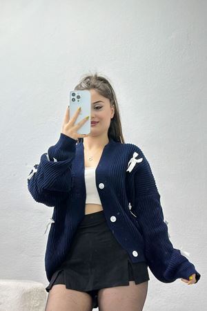 Fiyonklu Düğmeli Hırka Lacivert - 4075.2043.