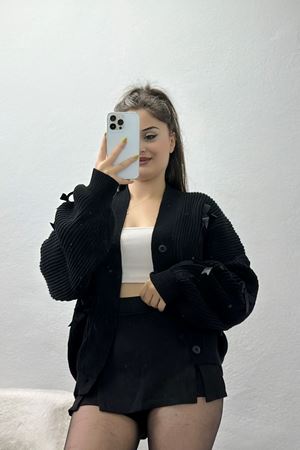 Fiyonklu Düğmeli Hırka Siyah - 4075.2043.