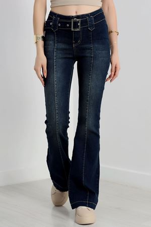 Kemer Detay İspanyol Kot Pantolon Lacivert - 41934.1999.