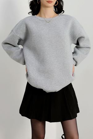 Bisiklet Yaka Üç İplik Sweat Gri - 20138.1878.