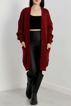 Cep Detaylı Triko Hırka Bordo - 436.1577.