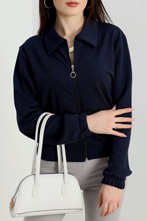 Zra Krep Fermuarlı Ceket Lacivert - 42071.1837.