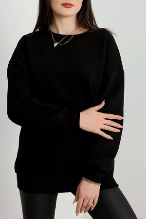 Bisiklet Yaka Üç İplik Sweat Siyah - 20138.1878.