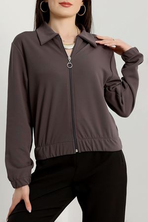 Zra Krep Fermuarlı Ceket Haki - 42071.1837.