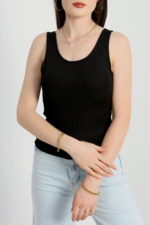 Burgu Fitil Kumaş U Yaka Atlet Siyah - 5058.125.