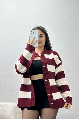 Düğmeli Bisiklet Yaka Hırka Bordolatte - 415.1577.