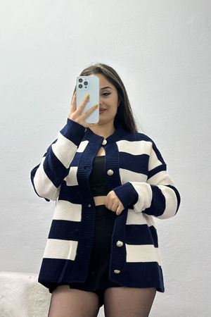 Düğmeli Bisiklet Yaka Hırka Lacivertlatte - 415.1577.