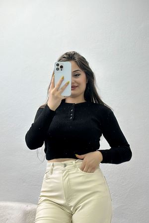 Düğmeli Triko Siyah - 4032.2043.