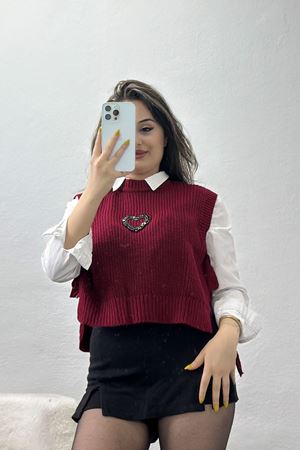 Kalp Detaylı Süveter Bordo - 41963.2043.