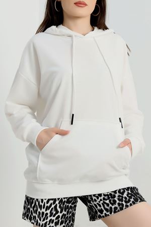 2 İplik Kapşonlu Kanguru Cepli Sweat Ekru - 30090.1878.