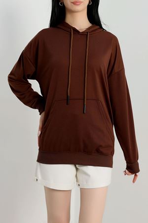 2 İplik Kapşonlu Kanguru Cepli Sweat Kahve - 30090.1878.