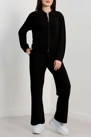 Likralı İthal Krep İkili Takım Siyah - 42070.1837.