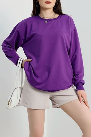 2 İp Bisiklet Yaka Sweat Mor - 20790.1878.