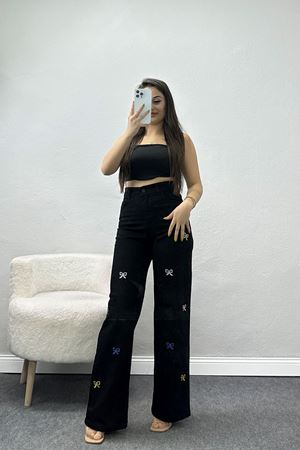 Nakışlı Palazzo Kot Pantolon Siyah - 31325.2001.