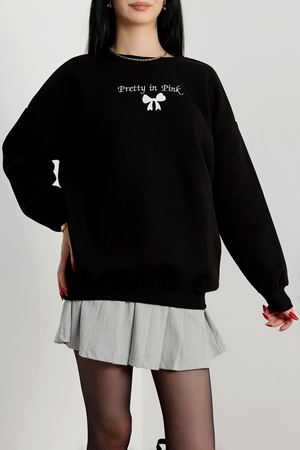 3 İplik Bisiklet Yaka Sweat Siyahbeyaz - 42242.1878.