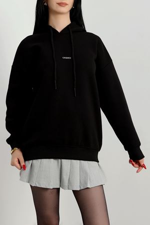 3 İplik Kapşonlu  Baskılı Sweat Siyah - 42223.1878.