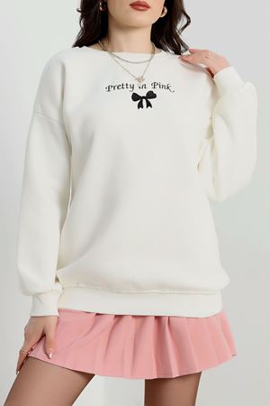 3 İplik Bisiklet Yaka Sweat Ekrusiyah - 42242.1878.