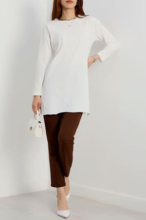 Bisiklet Yaka Yırtmaçlı Tunik Ekru - 42185.1567.