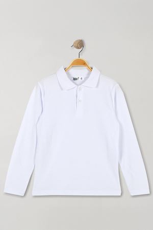 10-13 Yaş Polyester Polo Yaka Uzun Kollu Sweat Beyaz - 3550.1576.