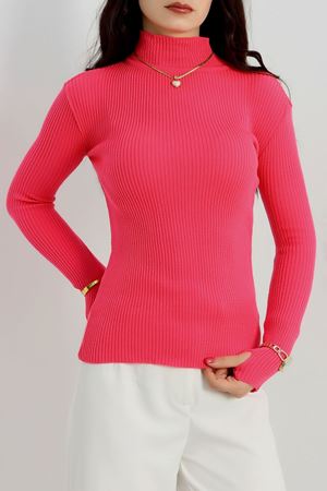 Yarım Balıkçı Yaka Triko Fuşya - 42030.2052.