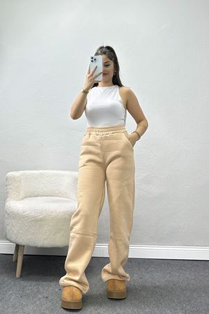 Üç İplik Palazzo Eşofman Altı Bej1 - 20970.1878.