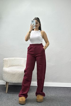 Üç İplik Palazzo Eşofman Altı Bordo - 20970.1878.