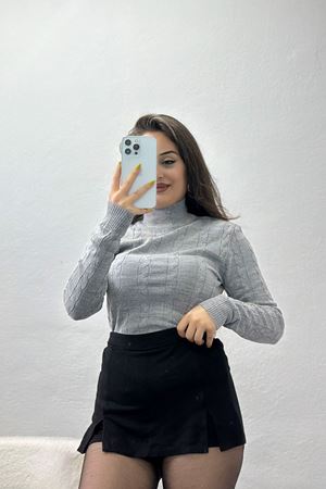 Örgü Desenli Yarım Balıkçı Triko Gri - 4018.2043.