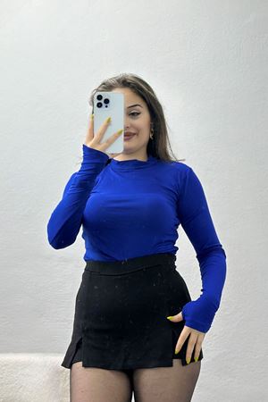 Dik Yaka Parmak Geçmeli Viskon Body Saks - 40076.599.