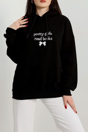 3 İplik Kapşonlu Nakışlı Sweat Siyahbeyaz - 42228.1878.