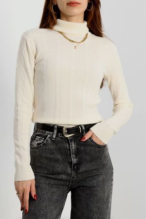 Örgü Desenli Balıkçı Yaka Triko Ekru - 4015.2043.