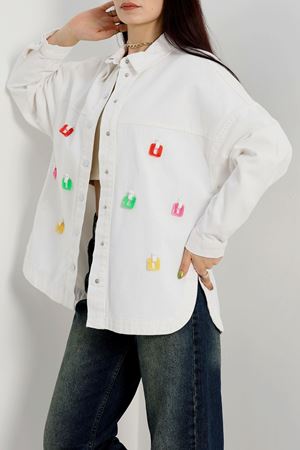 Aksesuar Detay Oversize Kot Ceket Beyaz - 2668.1367.