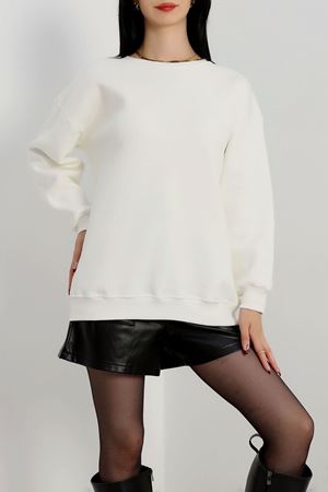 Bisiklet Yaka Üç İplik Sweat Ekru - 20138.1878.