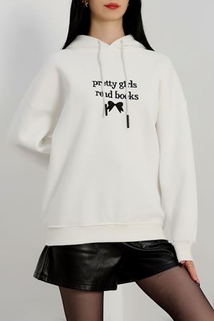 3 İplik Kapşonlu Nakışlı Sweat Ekrusiyah - 42228.1878.