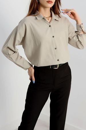Keten Oversize Gömlek Taş - 70766.701.