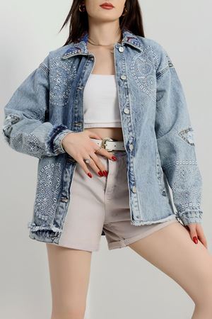 Nakışlı Denim Ceket Mavi - 2602.1367.