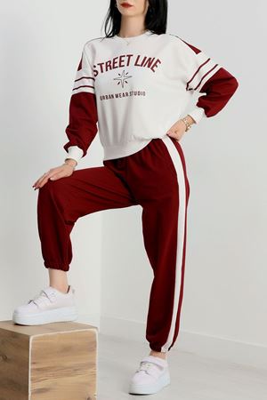 Baskılı 2 İplik Eşofman Takımı Bordo - 50736.1005.