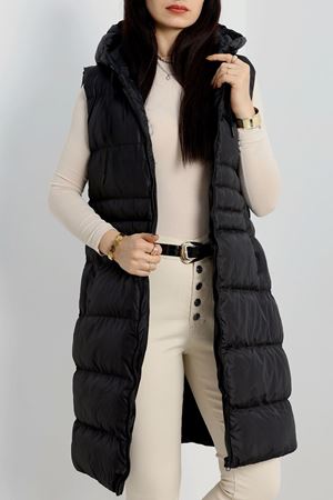 Kapşonlu Uzun Şişme Yelek Siyah - 42326.1988.