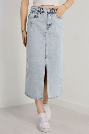 Önü Yırtmaçlı Kot Etek Açıkmavi - 2532.1367.