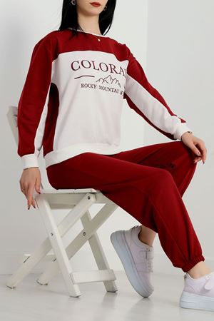 Baskılı 2 İplik Eşofman Takımı Bordo - 50737.1005.