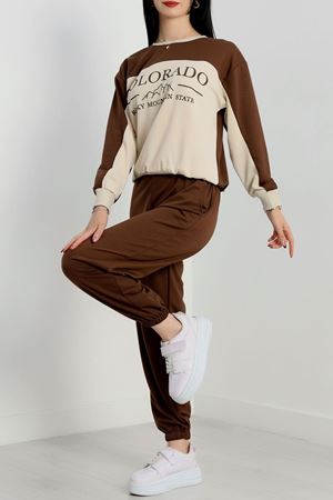 Baskılı 2 İplik Eşofman Takımı Kahve - 50737.1005.