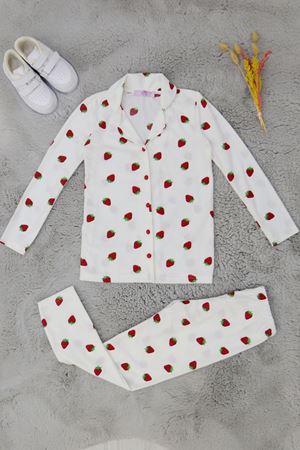 5-12 Yaş Süet Düğmeli Çocuk Pijama Takımı Beyazçilek - 42278.1048.