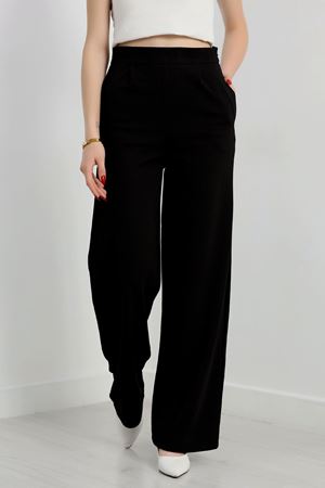 Yan Fermuarlı Pileli En Boy Likra Palazzo Pantolon Siyah - 2132.1865.