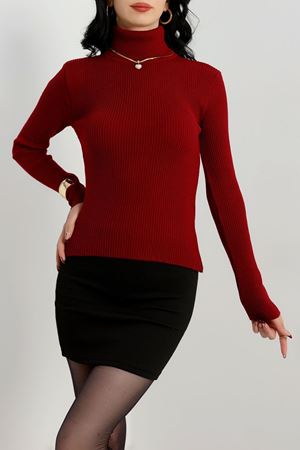 Balıkçı Yaka Triko Bordo - 4001.2043.