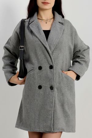 Oversize Astarlı Kaşe Kaban Gri - 31330.147.