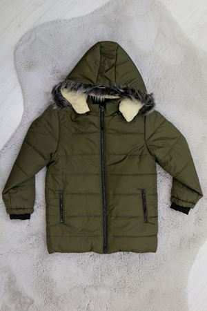 9-16 Yaş Unisex Kapşonlu Şişme Mont Haki - 9027.2032.