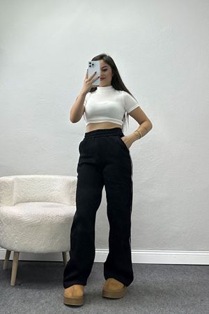 3 İplik Biyeli Palazzo Eşofman Altı Siyah - 30104.1878.